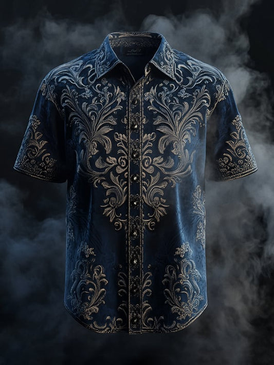 Men's Vintage Dark Baroque Print Short Sleeve Shirt