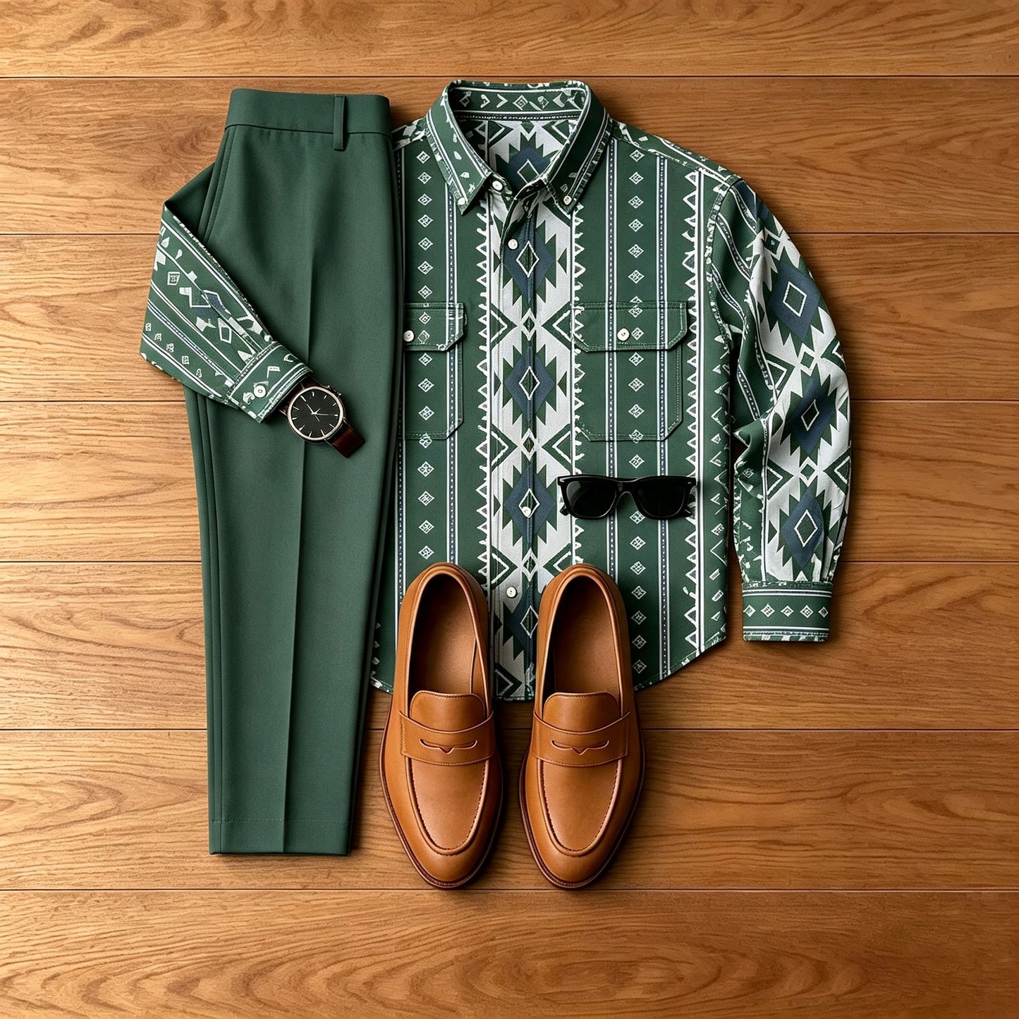 Men's Color-Blocked Denim-Style Jacket and Pants Set