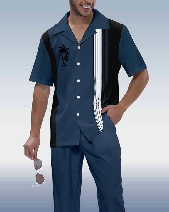 Rianmond Men's Colorblock Coco Print Short Sleeve Walking Suit 517