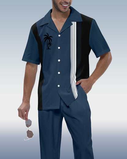 Rianmond Men's Colorblock Coco Print Short Sleeve Walking Suit 517