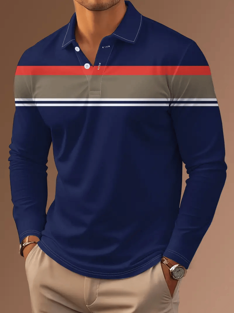 Men's Business Casual Striped Button-Down Polo