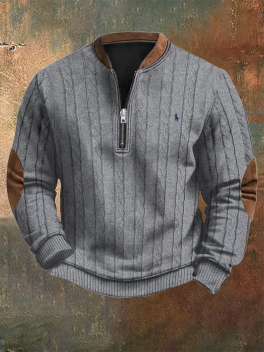 Men's Retro Business Print Zip Collar Sweatshirt