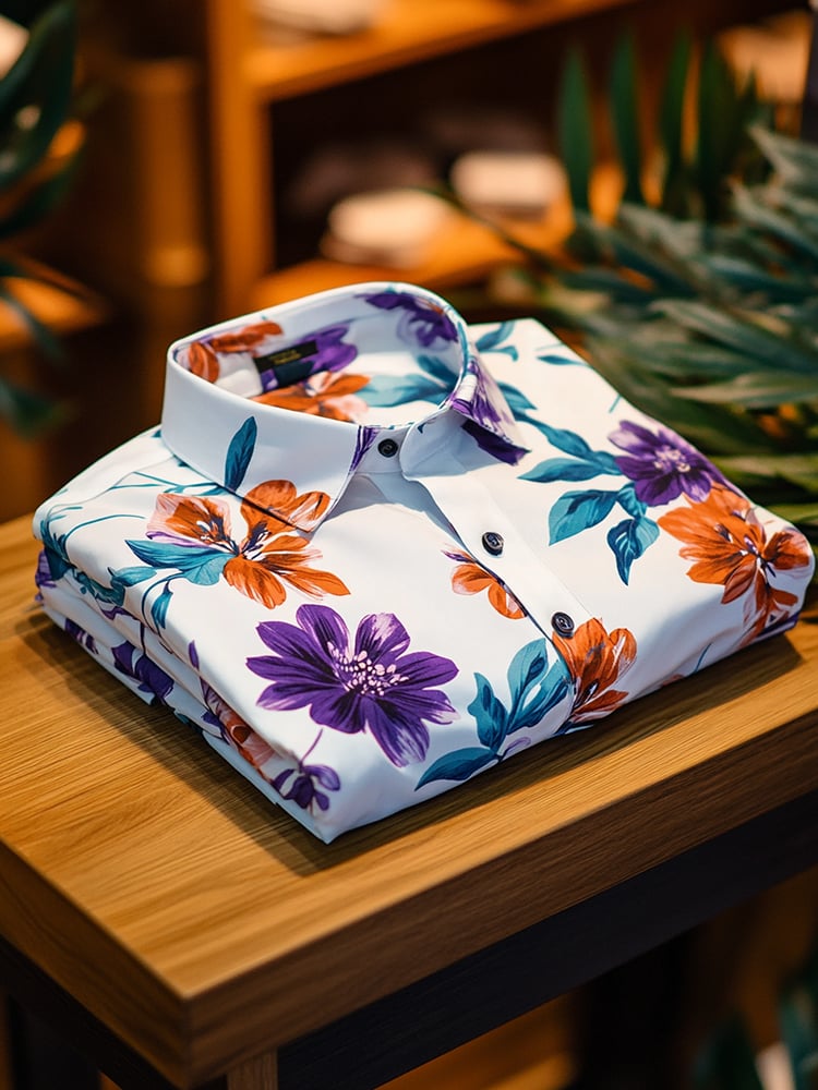 Men's Business Luxury Floral Print Short-sleeved Shirt