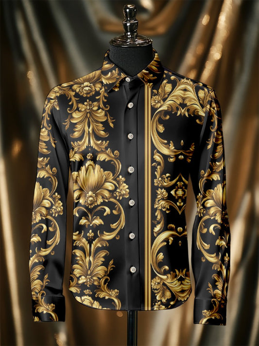Men's Silk Baroque Luxury Business Long Sleeve Shirt