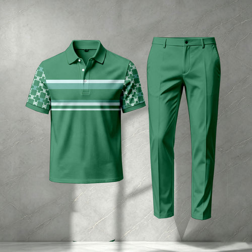 Men's Green Short-Sleeve Polo Shirt and Pants Set