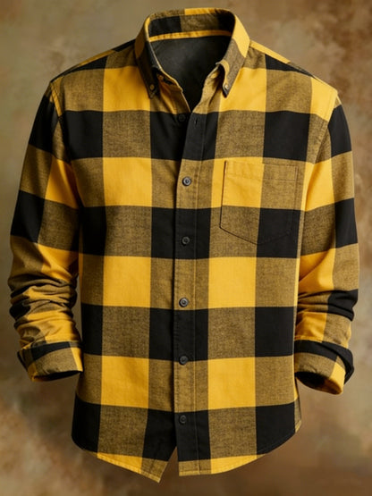 Men's Retro Abstract Art Print Plaid Pattern Business Style Shirt
