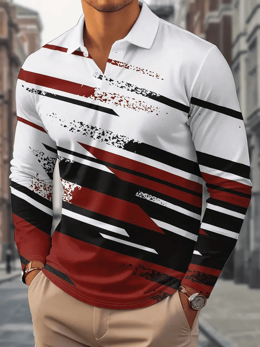 Men's Business Casual Striped Button-Down Polo