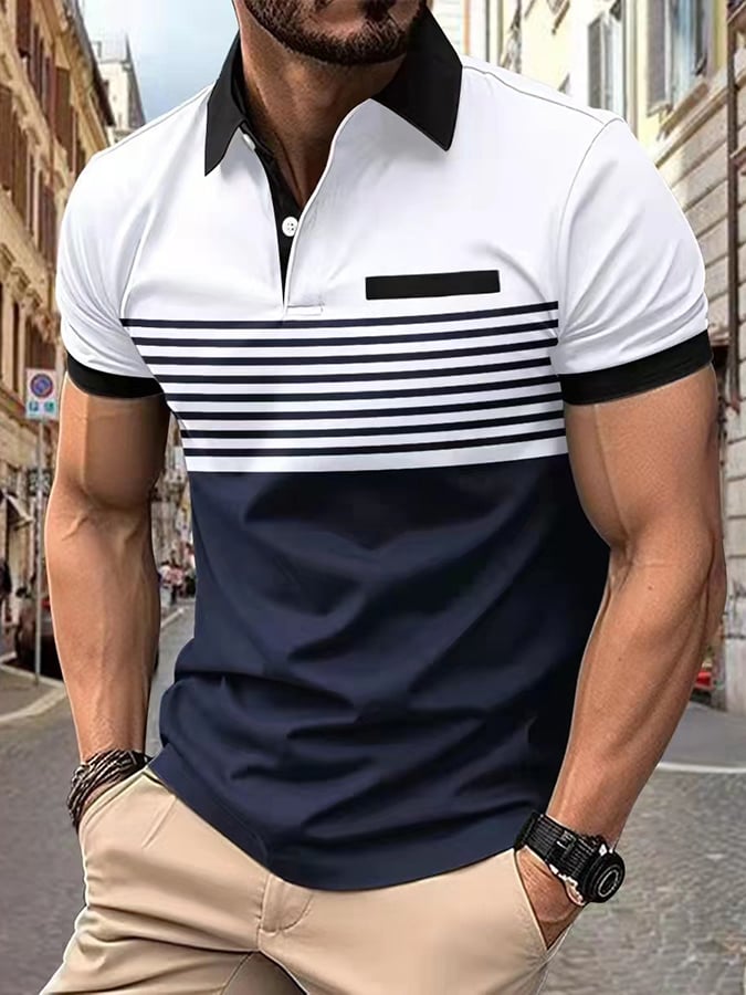 Men's Fashionable Contrast Color Short Sleeve Polo Shirt