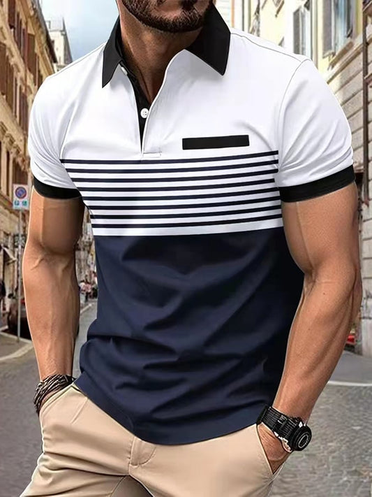 Men's Fashionable Contrast Color Short Sleeve Polo Shirt