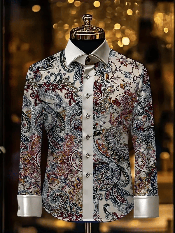Men's Stripe Print Business Long Sleeve Shirt