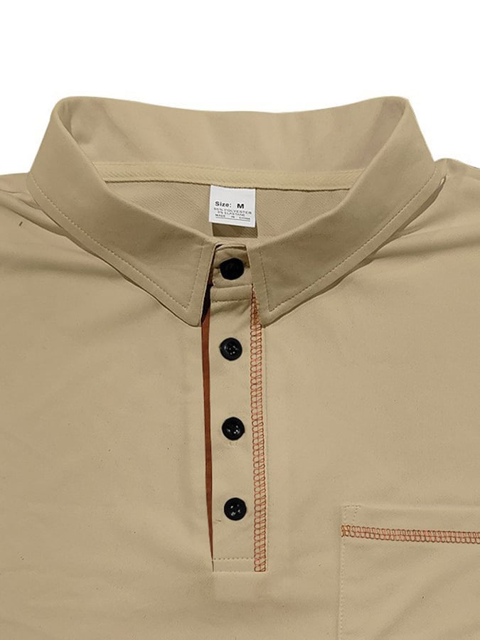 Men's Stylish Casual Polo Shirt With Contrasting Color Thread Design (With Pockets)