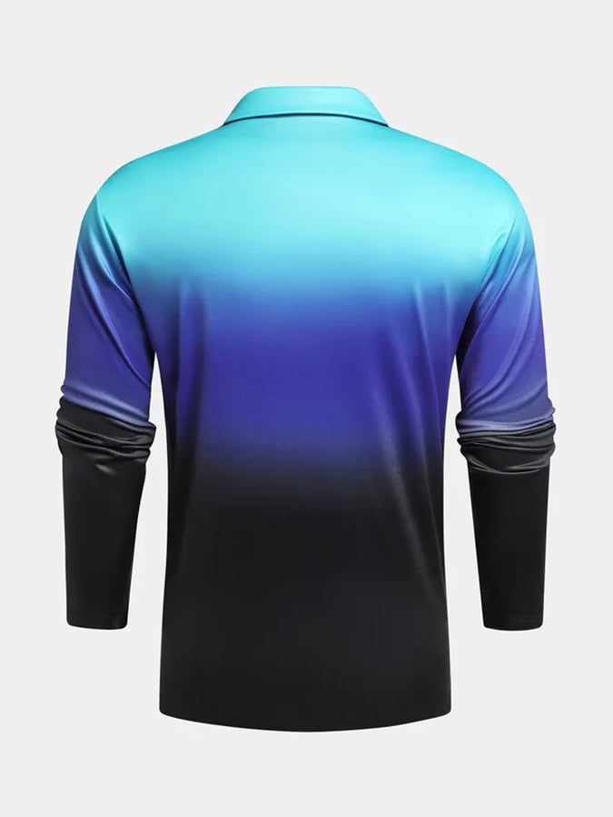 Casual Fashion Gradient Print Long-Sleeved Polo Shirt