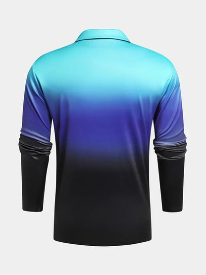Casual Fashion Gradient Print Long-Sleeved Polo Shirt