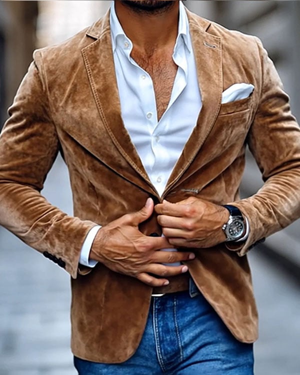 Men's Business Casual Golden Velvet Suit