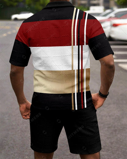 Men's Colorblock Simple Texture Summer Polo Shirt Set 260