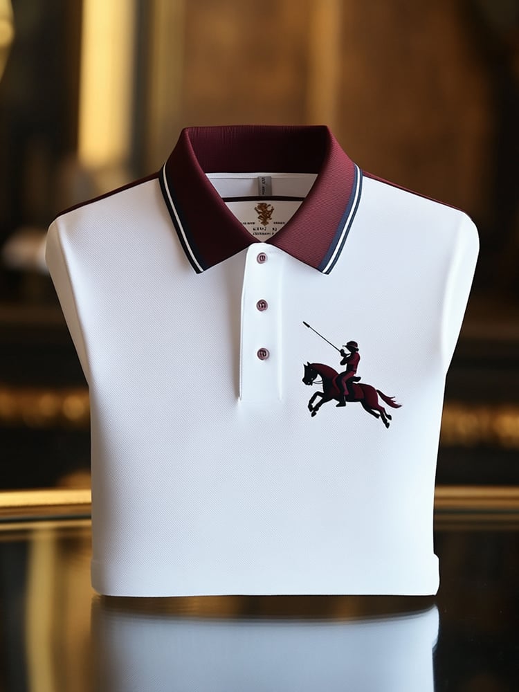 Men's Classic Business Check Logo Button Short Sleeve Polo Shirt