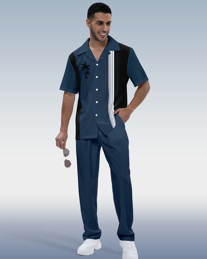Rianmond Men's Colorblock Coco Print Short Sleeve Walking Suit 517