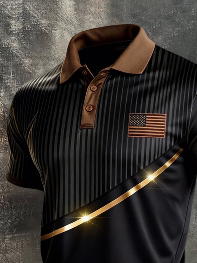 Men's Retro Patriot Color Block Polo Collar Short Sleeve