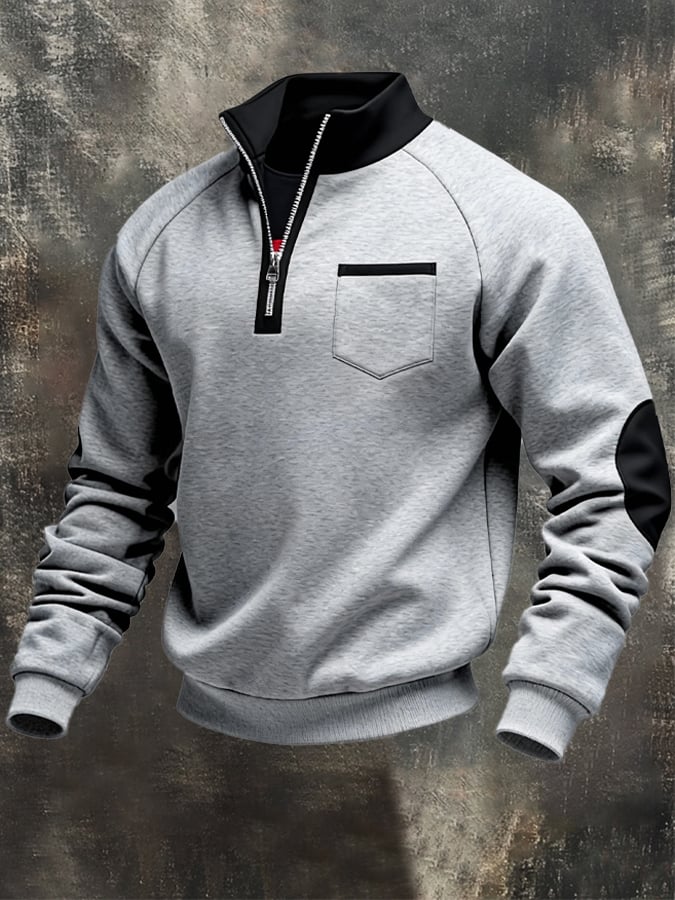 Men's Retro Patchwork Comfortable Color Block Zipper Sweatshirt