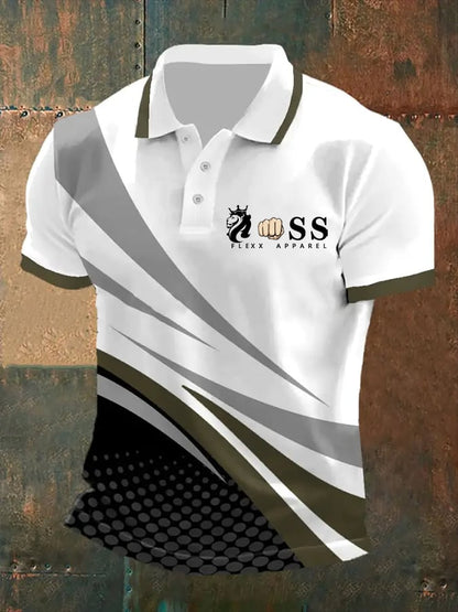 Men's Retro Letter Print Casual Polo Shirt