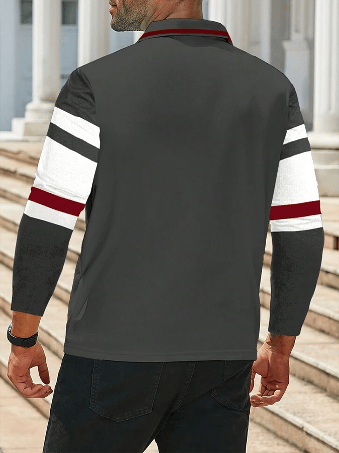 Men's Striped Business Casual Long Sleeve Polo Shirt