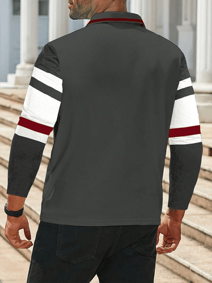 Men's Striped Business Casual Long Sleeve Polo Shirt