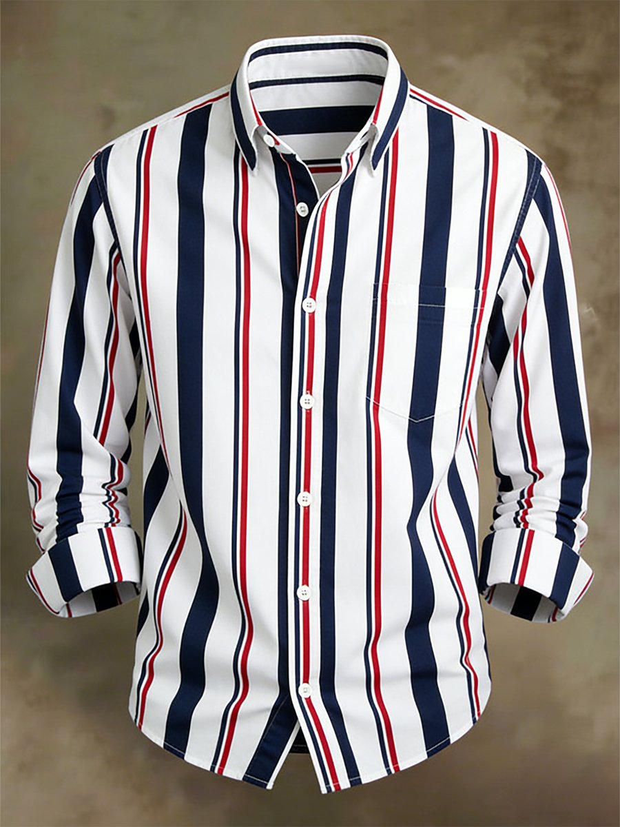 Men's Business Casual Striped Long-Sleeved Shirt