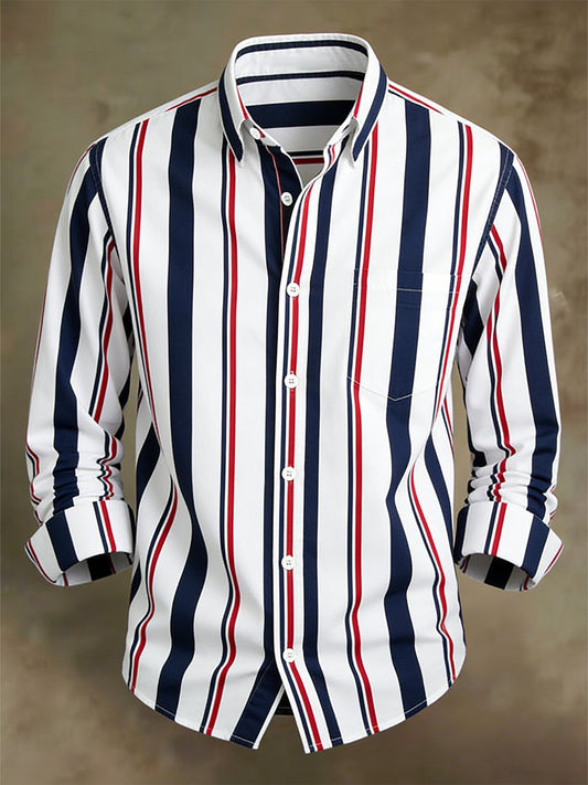 Men's Business Casual Striped Long-Sleeved Shirt