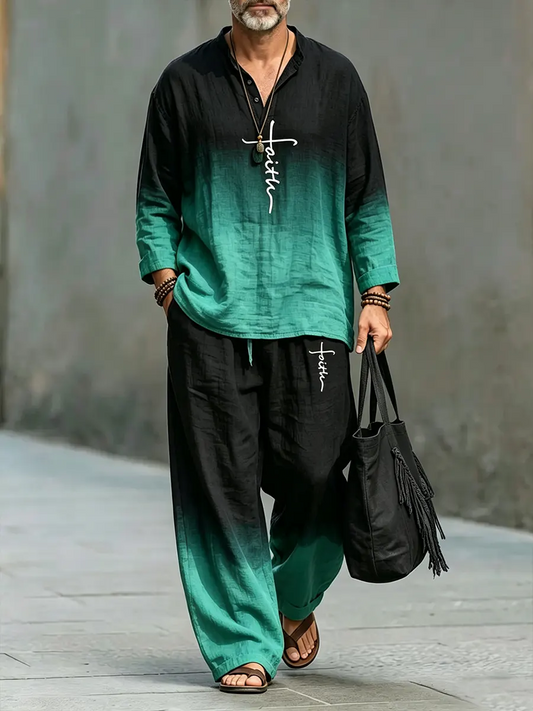 Men's Casual Gradual Faith Cotton Linen Shirt Set