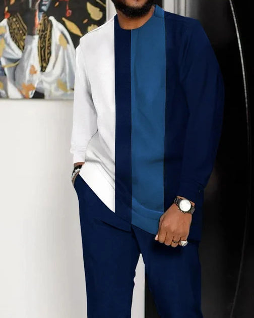Men's Casual Color Blocking Long Sleeve Walking Suit-171
