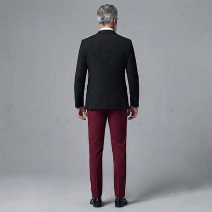 Men's Business Contrast Peak Lapel Blazer & Asymmetric Button Shawl Lapel Vest & Pants 3Pcs Suit