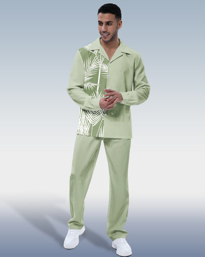 Suitmens Men's Green Leaf Long Sleeve Walking Suit