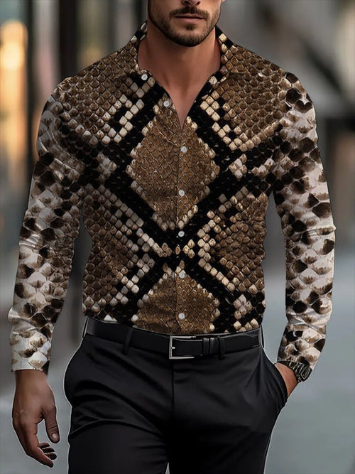 Men's Classic Business Snakeskin Long Sleeve Shirt