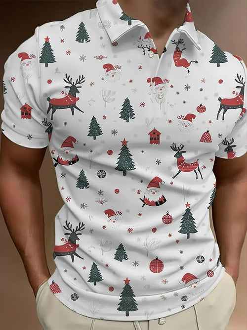 Men's Retro Christmas Print Polo Shirt