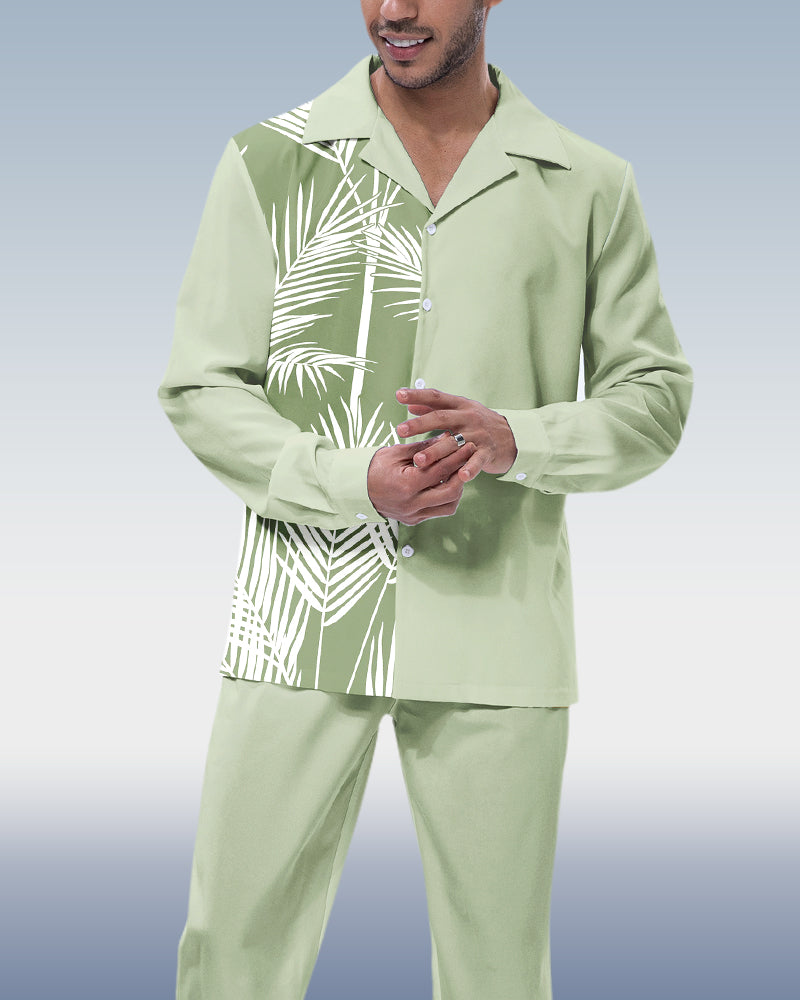 Suitmens Men's Green Leaf Long Sleeve Walking Suit