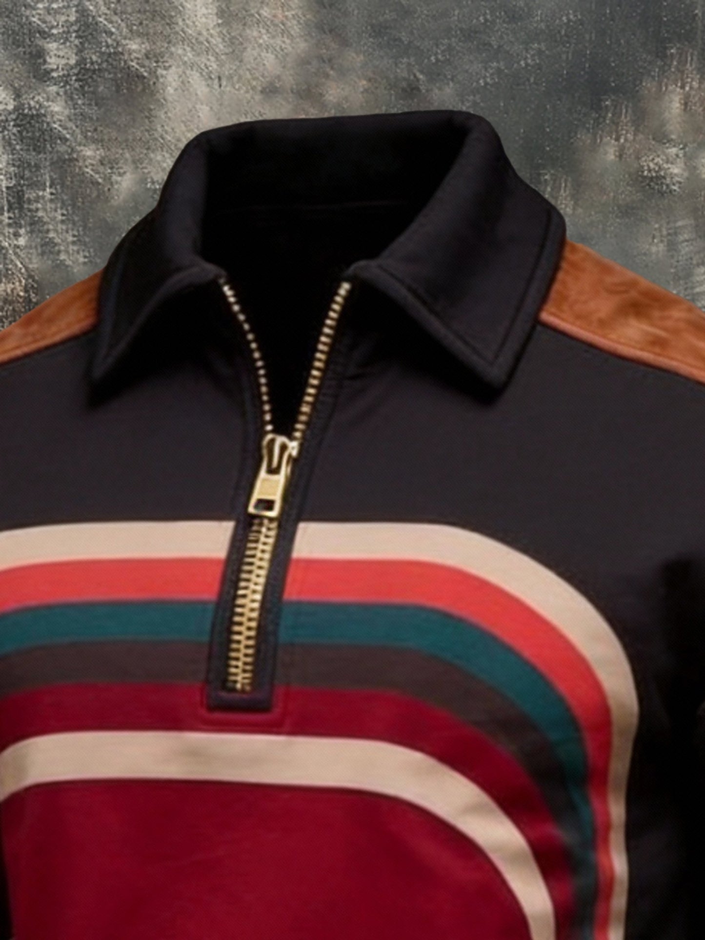 Men'S Fashionable Color-Block Printed Zip-Up Sweatshirt