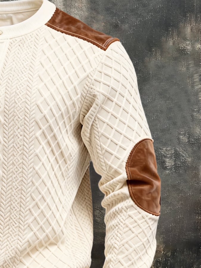 Men's Vintage-Style Color-Block Comfortable Henley Sweatshirt