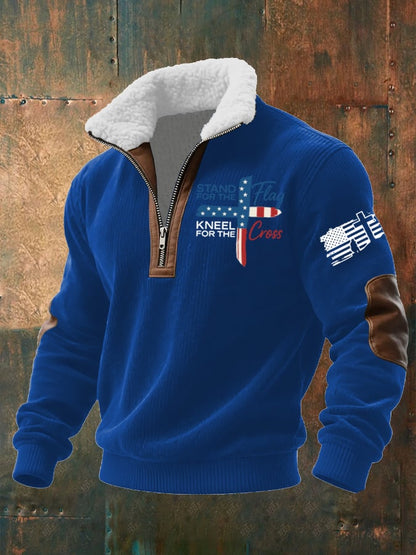 Men's I Stand For The Flag I Kneel for The Cross Faith Print Hoodie