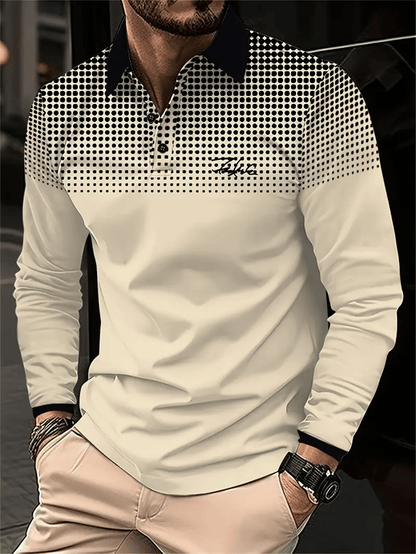 Men's Business Casual Striped Button-Down Polo