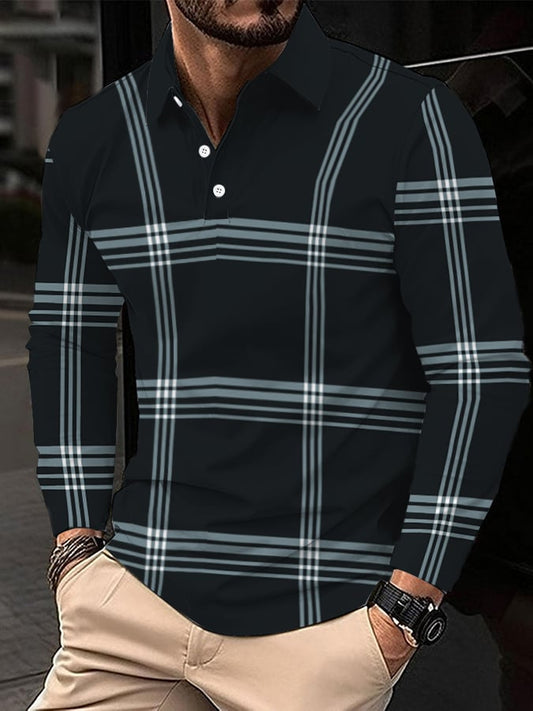 Men's Business Style Printed Long Sleeve Polo