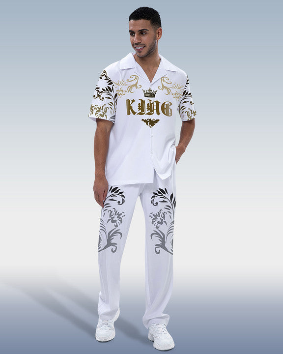 Rianmond Men's Colorblock Print Short Sleeve Shirt Walking Set 247