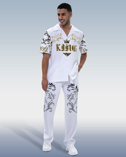 Rianmond Men's Colorblock Print Short Sleeve Shirt Walking Set 247