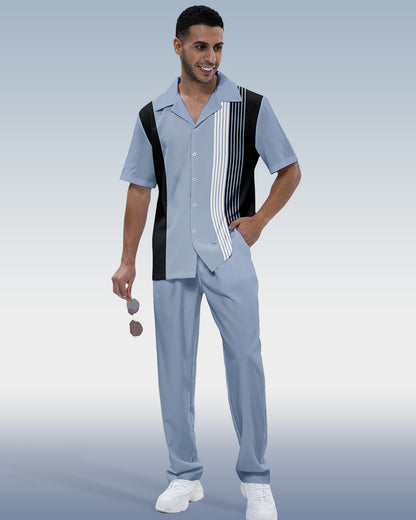 Rianmond Men's 2-piece short-sleeve suit with vertical stripes 002
