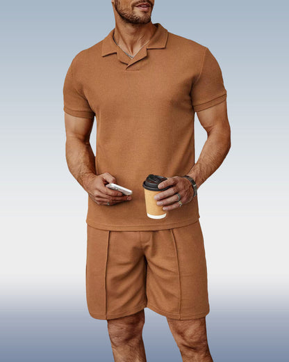Suitmens Men's Brown Knit V-Neck Polo Shirt