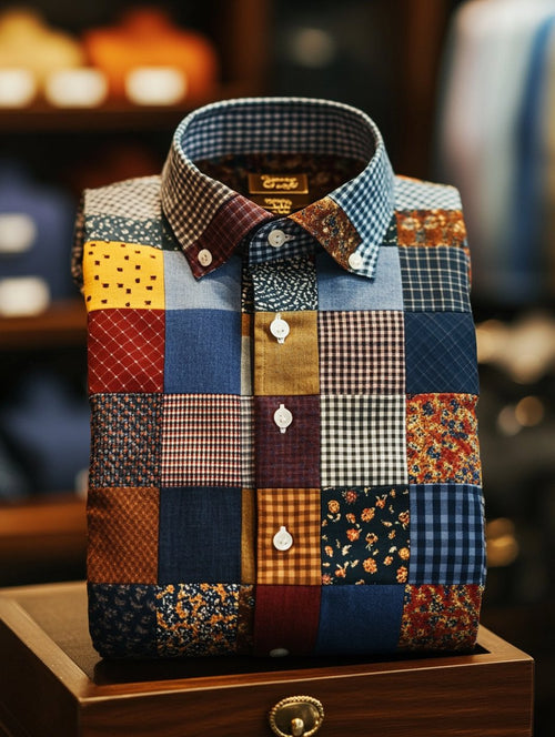 Men's contrast color classic luxury business long sleeve shirt