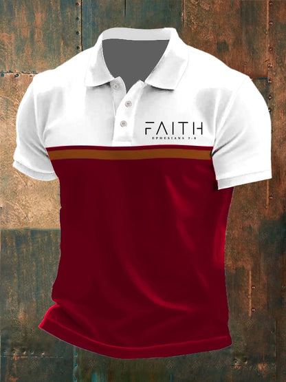 Men's Faith Printed Button Design Polo Shirt