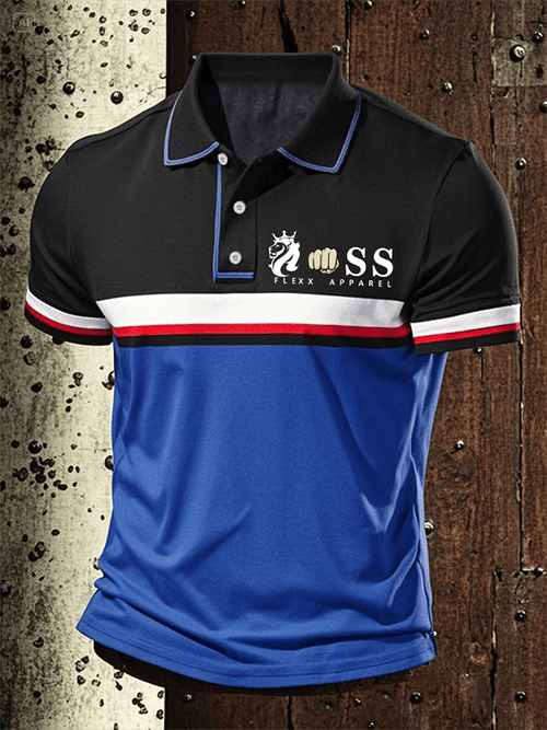 Men's Retro Letter Design Printed Casual Polo Shirt