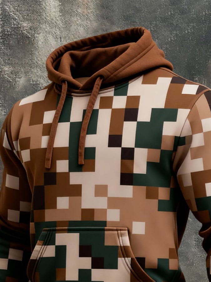 Men's Retro Distressed Color Block Print Casual Long Sleeve Sweatshirt