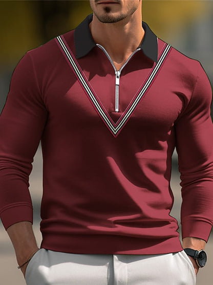 Fashion Print Print Lapel Pullover Long Sleeve Polo Shirt