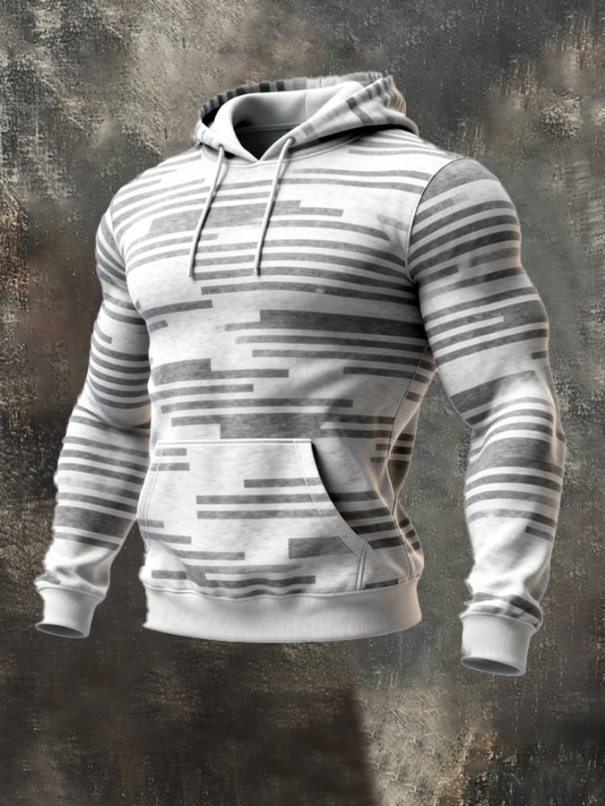 Men's Retro Distressed Color Block Print Casual Long Sleeve Sweatshirt